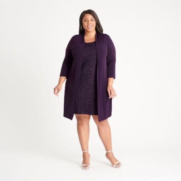 Connected Apparel Women's Plus Aubergine Cocktail Jacket Dress - Size 14W - Picture 1 of 3